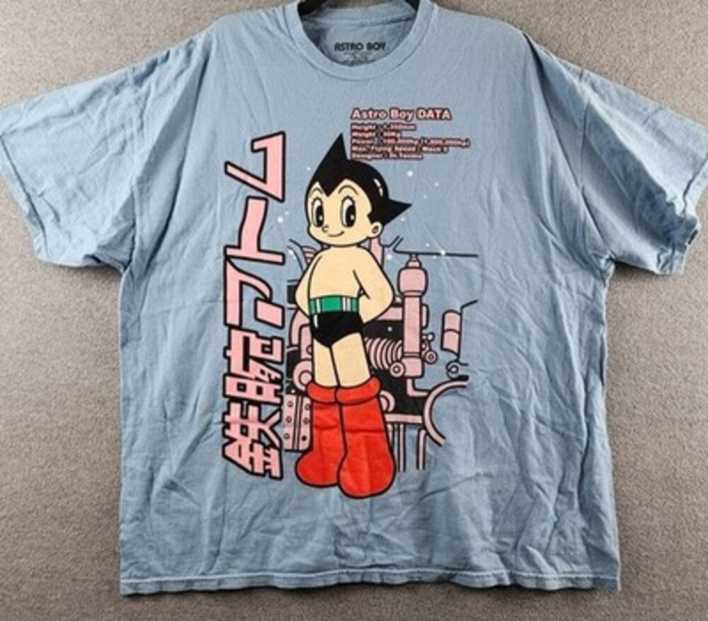 Astro Boy Kanji Graphic Print Tee Mens XL Light Blue Multi Crewneck Short Sleeve